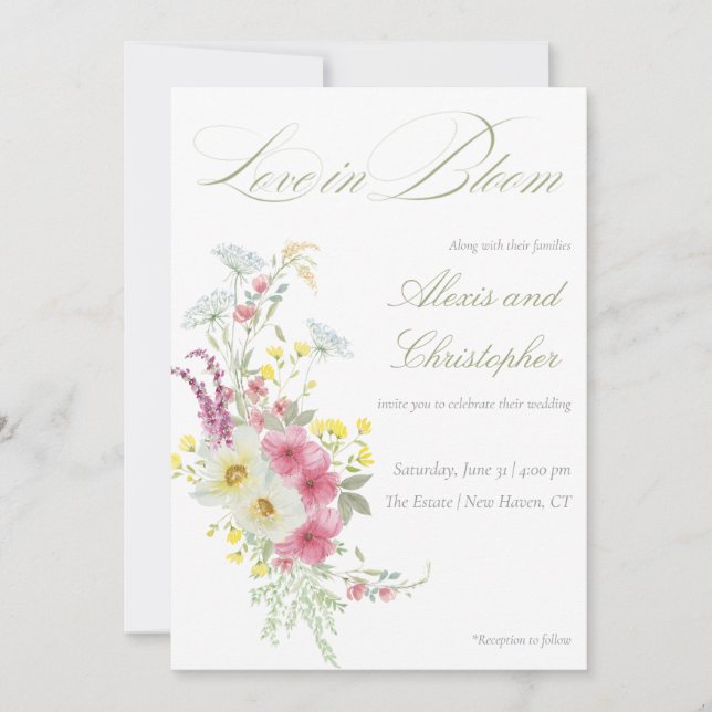 Invitación Boda floral de acuarela de primavera (Anverso)