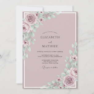 Invitación Boda floral de acuarela de rosa brumosa