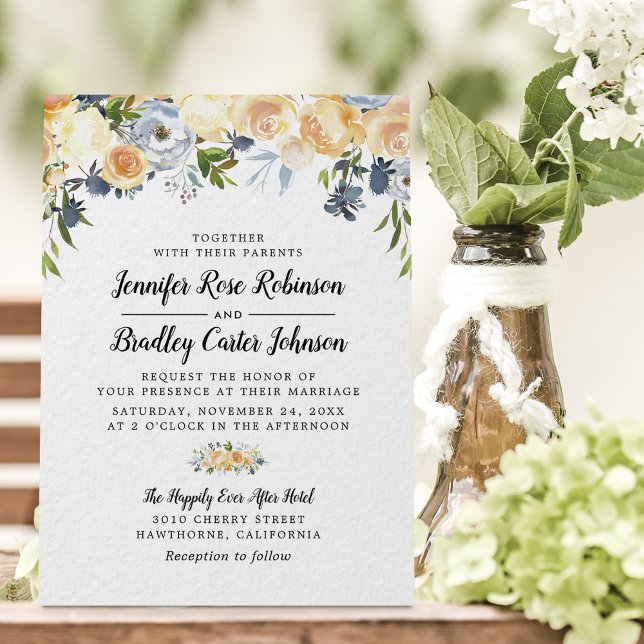 Invitación Boda floral de acuarela de rosa melocotón (Subido por el creador)