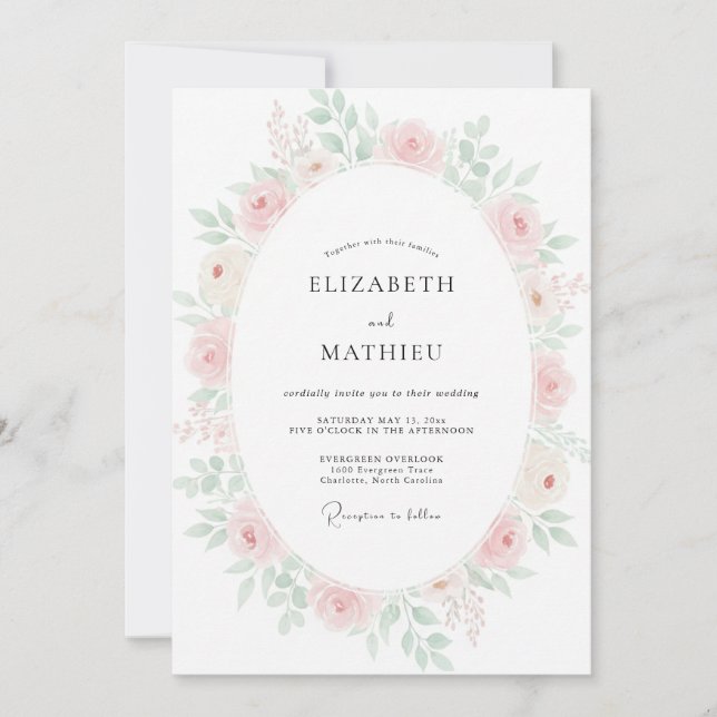 Invitación Boda floral de acuarela de rosa pálida (Anverso)