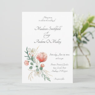 Invitación Boda floral de acuarela elegante de melocotón y ve