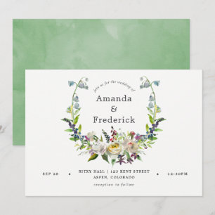 Invitación Boda floral de acuarela en verde salvia y blanco