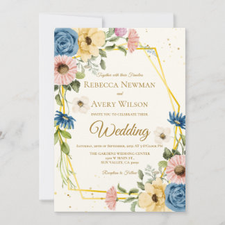 Invitación Boda floral de acuarela geométrica