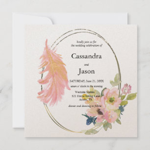 Invitación Boda floral de acuarela geométrica