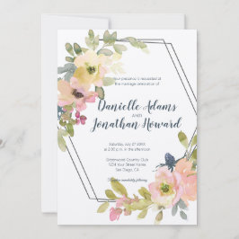 Invitación Boda floral de acuarela geométrica