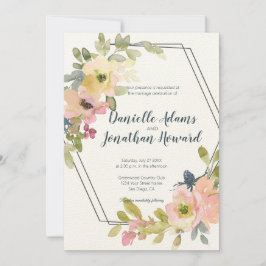 Invitación Boda floral de acuarela geométrica