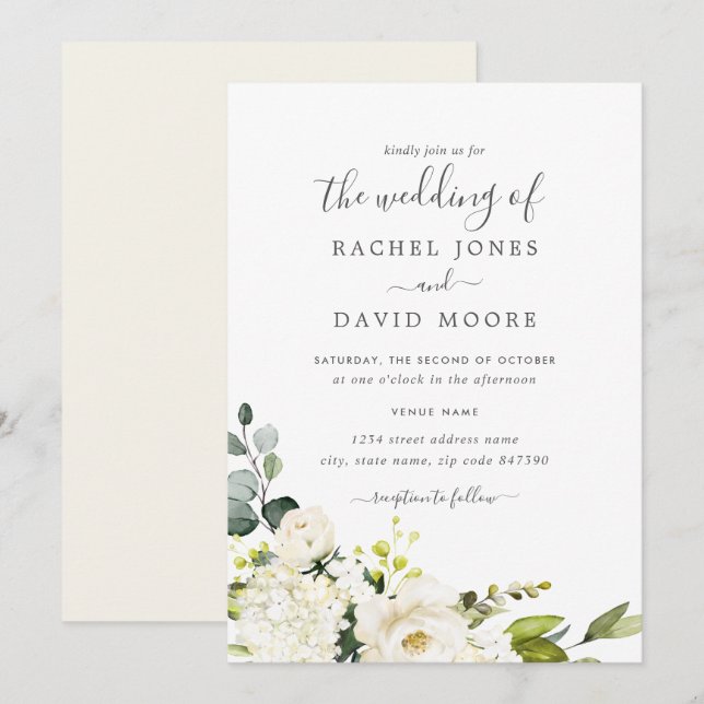 Invitación Boda floral de acuarela moderna (Anverso / Reverso)