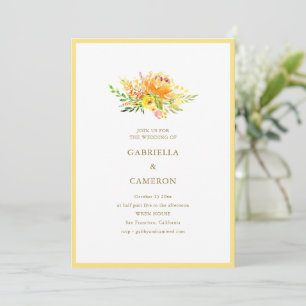 Invitación Boda floral de acuarela naranja amarilla de otoño