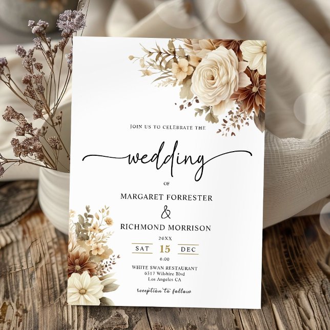 Invitación Boda floral de acuarela neutra de Boho ruso (Subido por el creador)