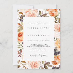 Invitación Boda Floral de Acuarela Otoñal Naranja Quemada