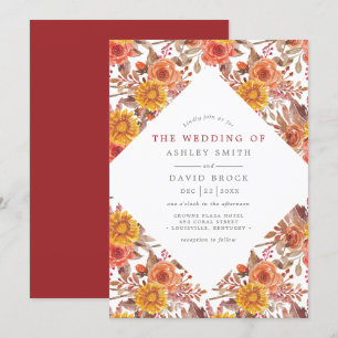 Invitación Boda Floral de Acuarela Otoñal Rústica