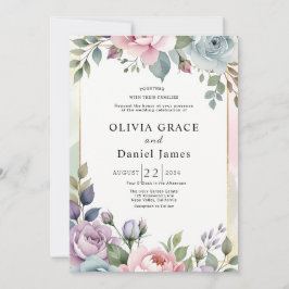 Invitación Boda floral de acuarela pastel romántico de jardín