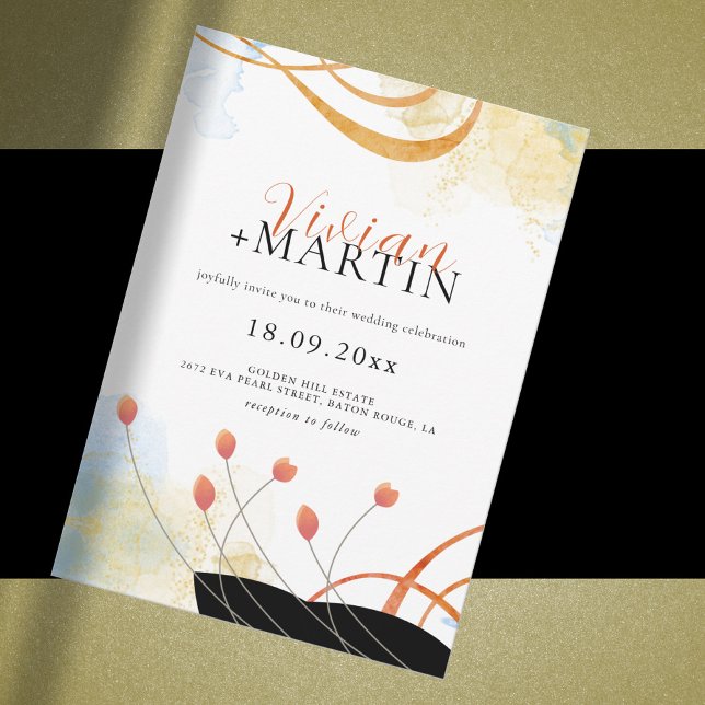 Invitación Boda floral de acuarela poética de melodía en caíd (Subido por el creador)