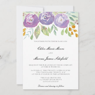 Invitación Boda floral de acuarela púrpura lavanda
