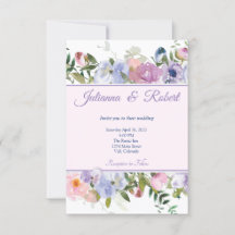 Boda floral de acuarela púrpura y azul