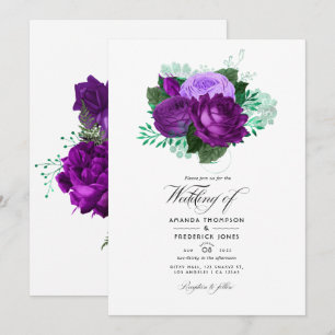 Invitación Boda floral de acuarela púrpura y verde