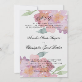 Invitación Boda floral de acuarela romántica
