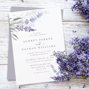 Invitación Boda floral de acuarela romántica de lavanda