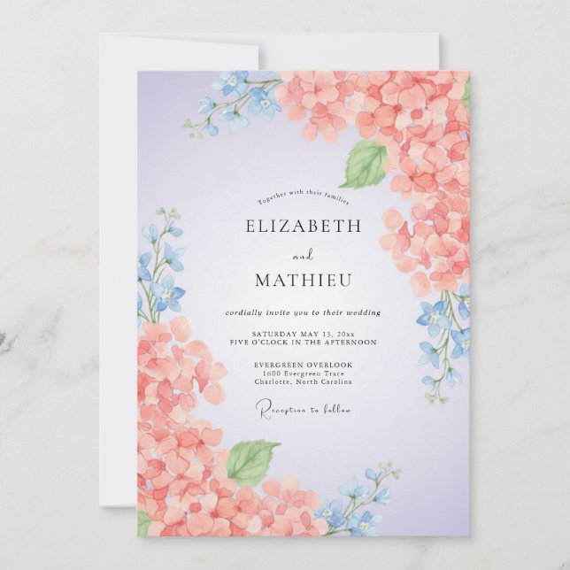 Invitación Boda floral de acuarela rosa coral (Anverso)