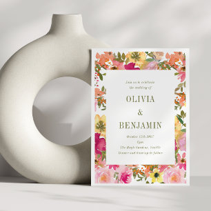 Invitación Boda floral de acuarela rosa melocotón amarillo