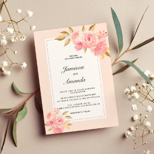 Invitación Boda floral de acuarela rosa pastel menta