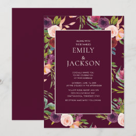 Invitación Boda floral de acuarela rosa rubor de Borgoña
