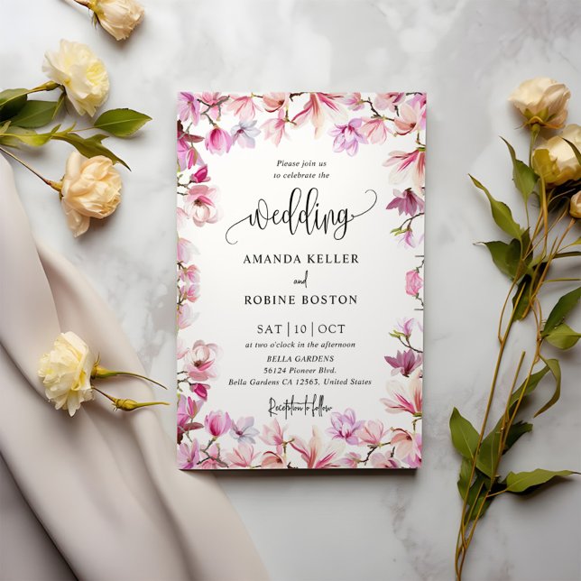 Invitación Boda floral de acuarela rosa simple (Subido por el creador)