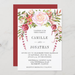 Invitación Boda floral de acuarela rosa y verde