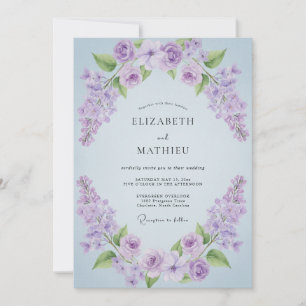 Invitación Boda floral de acuarela suave de lavanda