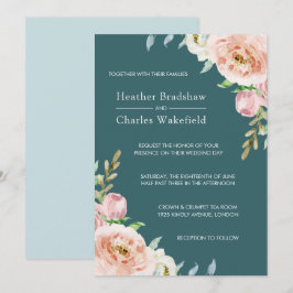 Invitación Boda floral de acuarela Verde azulada bonito