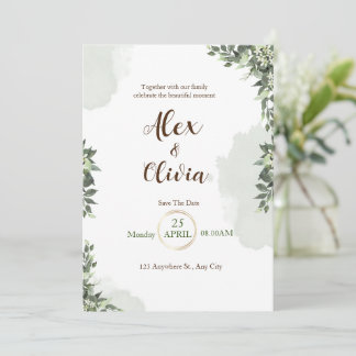 Invitación Boda floral de acuarela verde blanco