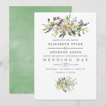 Boda floral de acuarela verde salvia y blanco