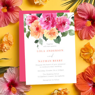 Invitación Boda Floral de acuarela vibrante de todas las esta