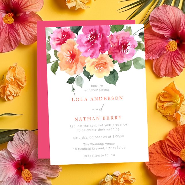 Invitación Boda Floral de acuarela vibrante de todas las esta (Subido por el creador)