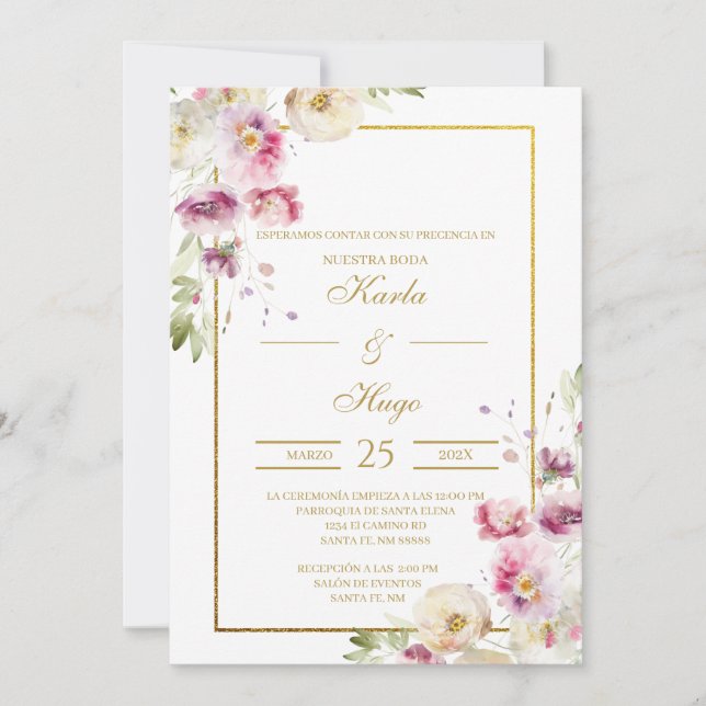 Invitación Boda floral de agua de primavera (Anverso)
