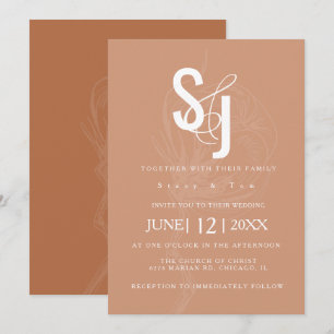 Invitación Boda Floral de Algodón Terracota Oscura Minimalist