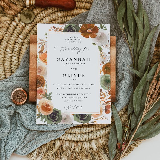 Invitación Boda floral de algodón verde y terrestre S2 VLN -  (Subido por el creador)