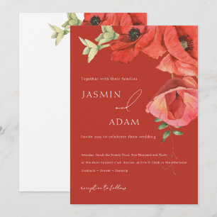 Invitación Boda floral de amapola roja acuarela romántica