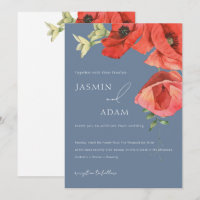Boda floral de amapola roja azul polvorienta