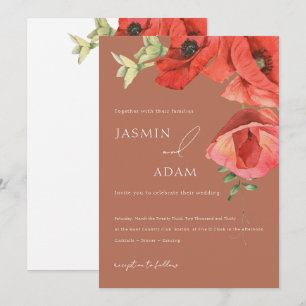 Invitación Boda floral de amapola roja de terracota