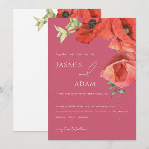 Invitación Boda floral de amapola rosa magenta