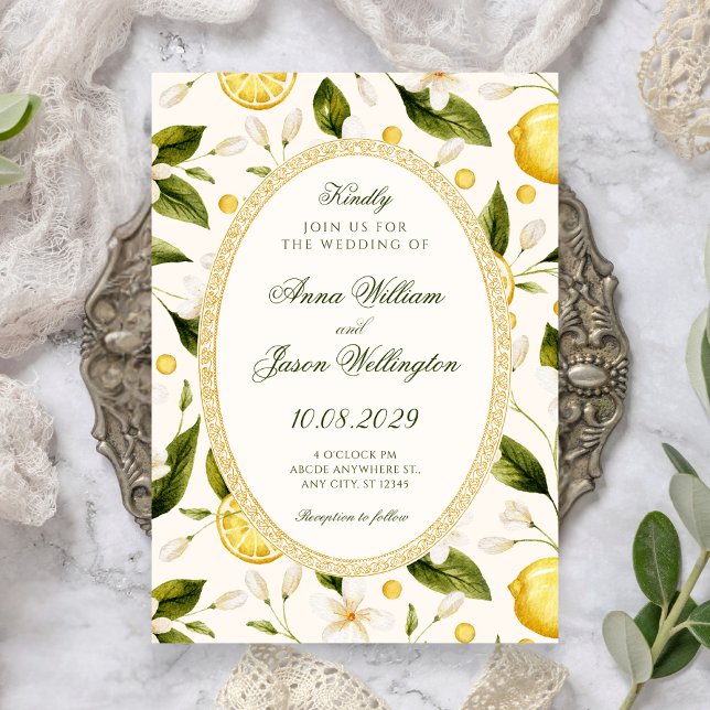 Invitación Boda floral de amarillo limón sin costuras (Subido por el creador)
