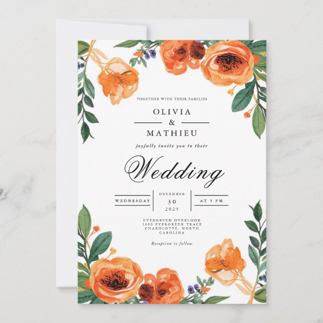 Invitación Boda floral de Amber Blossom (Anverso)
