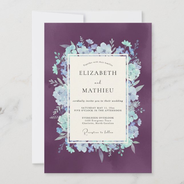 Invitación Boda Floral de Amethyst Bloom (Anverso)