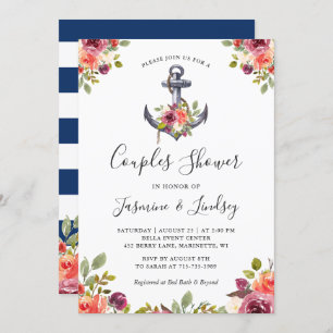 Invitación Boda floral de anclaje náutico