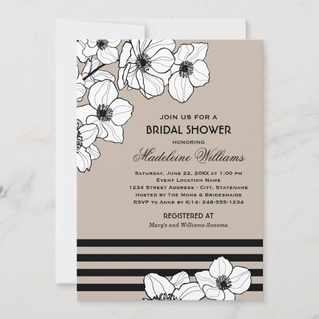 Invitación Boda floral de Anemone gris cálido ducha de novia (Anverso)