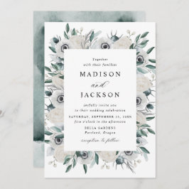 Invitación Boda Floral de Anemones Blancos y Rosas