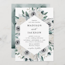 Invitación Boda Floral de Anemones Blancos y Rosas