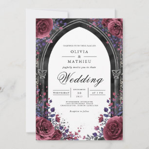 Invitación Boda floral de arco de ciruela gótica