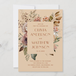 Invitación Boda Floral de Arena de Melocotón. Jardín Rústico 